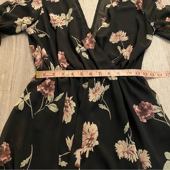 Final Touch black romper with pink & mauve flower detail with long sleeves - Picture 5 of 7